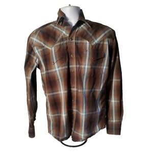 STETSON Mens S Brown Western Shirt Cotton Flip Cuff Long‎ Sleeve Button Up (R2)